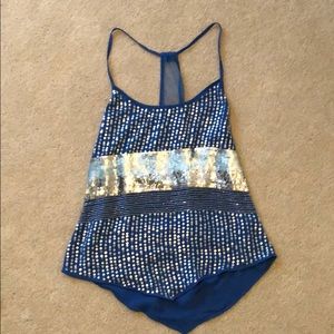 Blue sequin tank